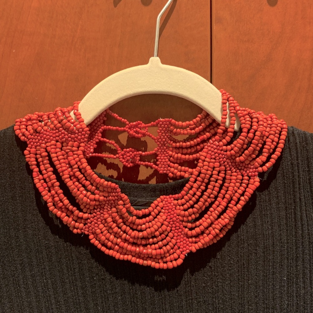 Red beaded collar necklace